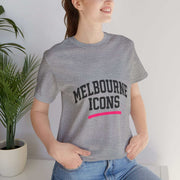 Unisex jersey short sleeve tee in grey with Melbourne Icons print, made from premium breathable cotton with retail fit and tear-away label