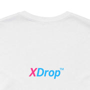 Unisex jersey short sleeve tee in premium cotton with XDrop logo on white fabric