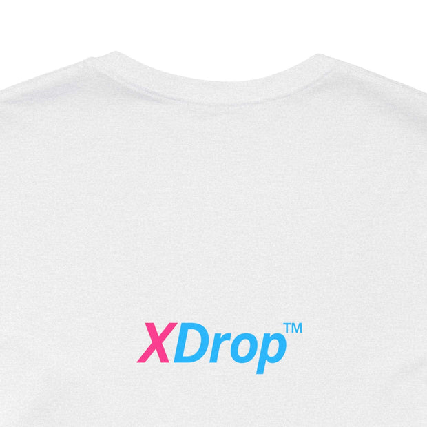 Unisex jersey short sleeve tee in premium cotton with XDrop logo on white fabric