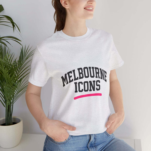 Unisex jersey short sleeve tee with Melbourne Icons print, premium cotton, retail fit, breathable and soft