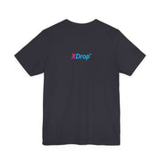 unisex jersey short sleeve tee in black with XDrop logo, premium cotton, streetwear fit