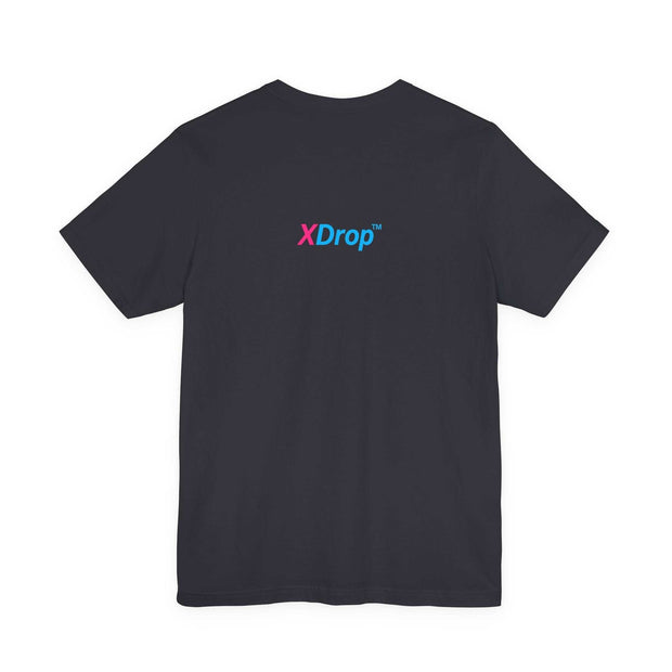 unisex jersey short sleeve tee in black with XDrop logo, premium cotton, streetwear fit