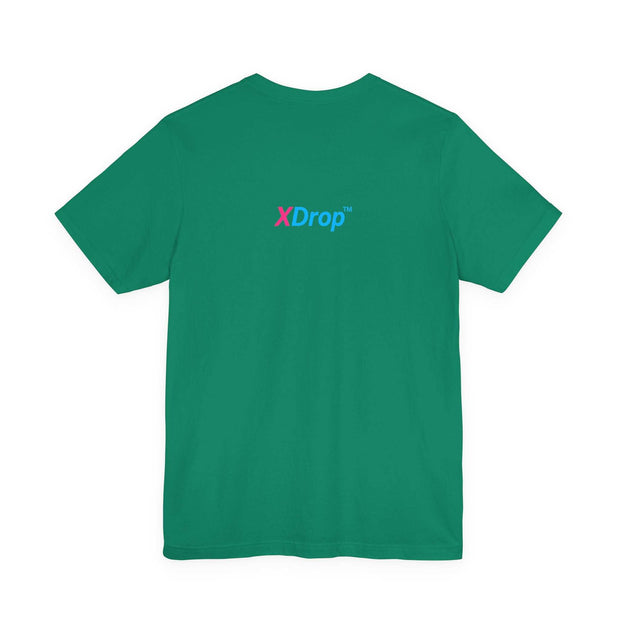 Unisex jersey short sleeve tee in green with XDrop logo, premium 100% cotton, retail fit, breathable and soft