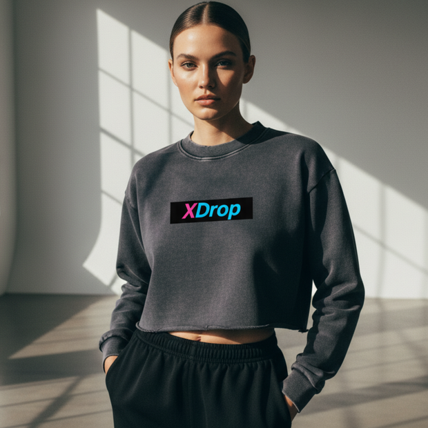 Core Snow Washed Raw Edge Cropped Sweatshirt