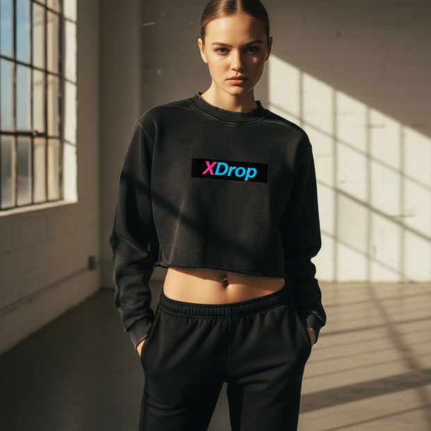 Core Snow Washed Raw Edge Cropped Sweatshirt