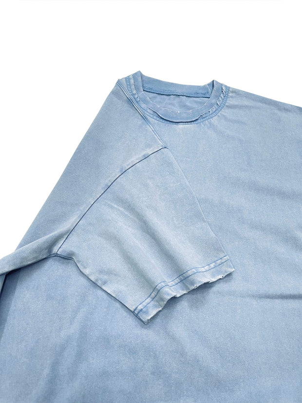Snow Washed Raw-Edge Neckline T-Shirt