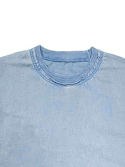 Snow Washed Raw-Edge Neckline T-Shirt