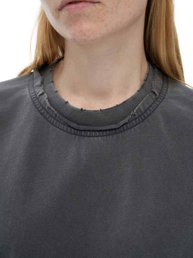 Snow Washed Raw-Edge Neckline T-Shirt