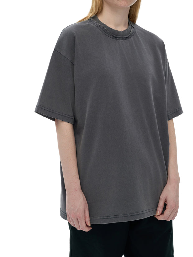 Snow Washed Raw-Edge Neckline T-Shirt